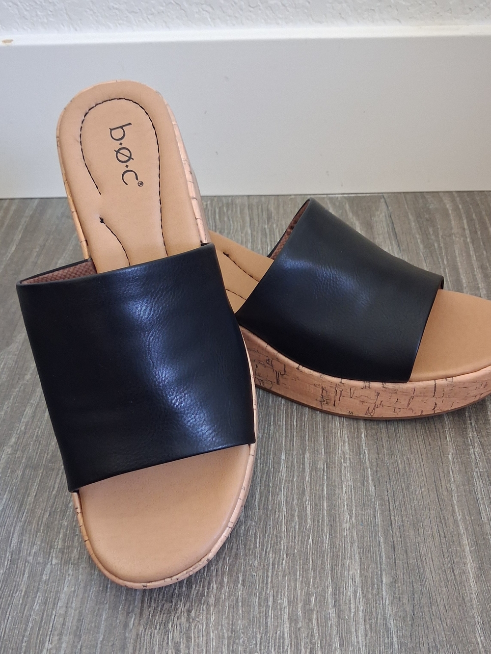 b.o.c. Black Slide Wedge Sandals
